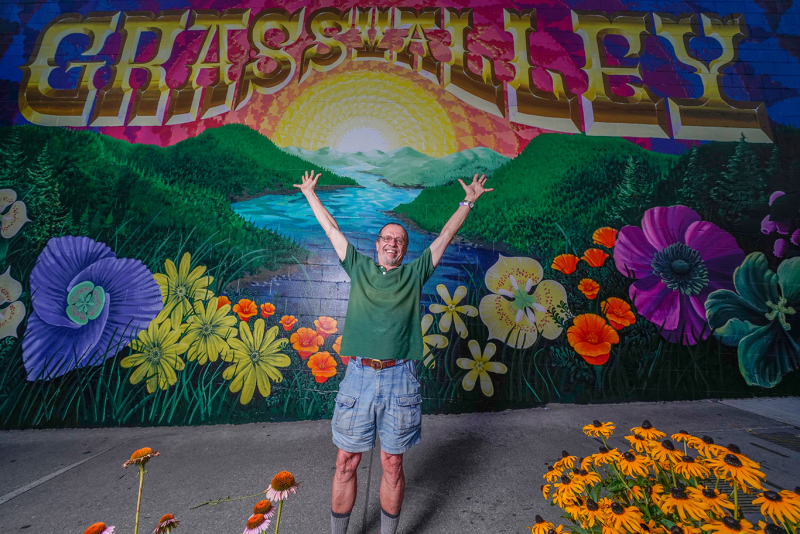 Bob at GV Sign in Downtown Grass Valley